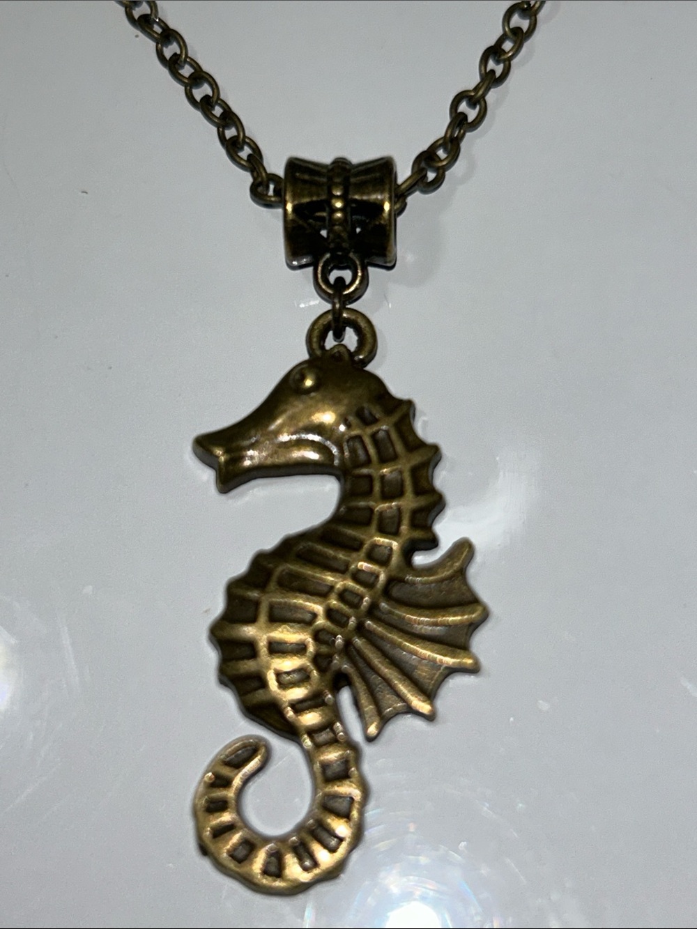 New Artisan Handmade Solid Bronze Sea Horse Charm 18” Necklace